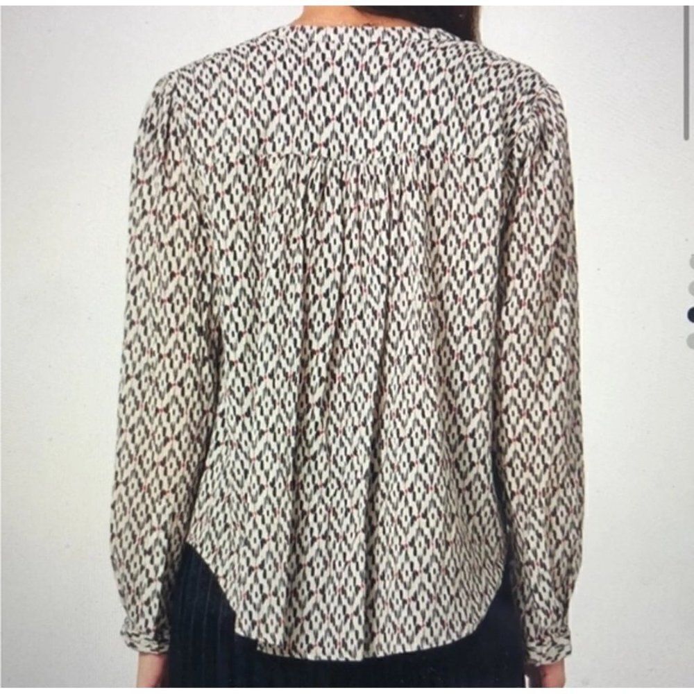 Xirena Aimi V-Neck Popover Printed Lightweight Blouse Small Chalk Boho Casual - Picture 6 of 11
